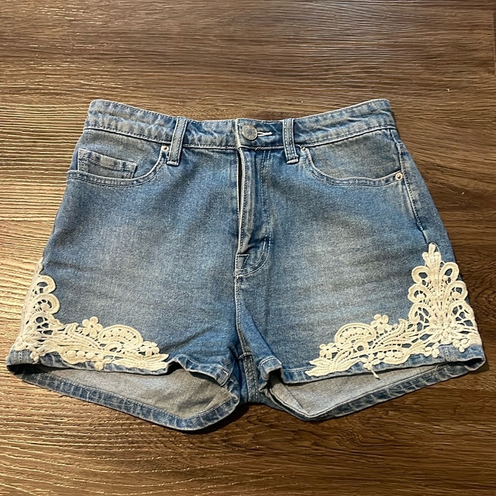 Lace high waisted denim shorts